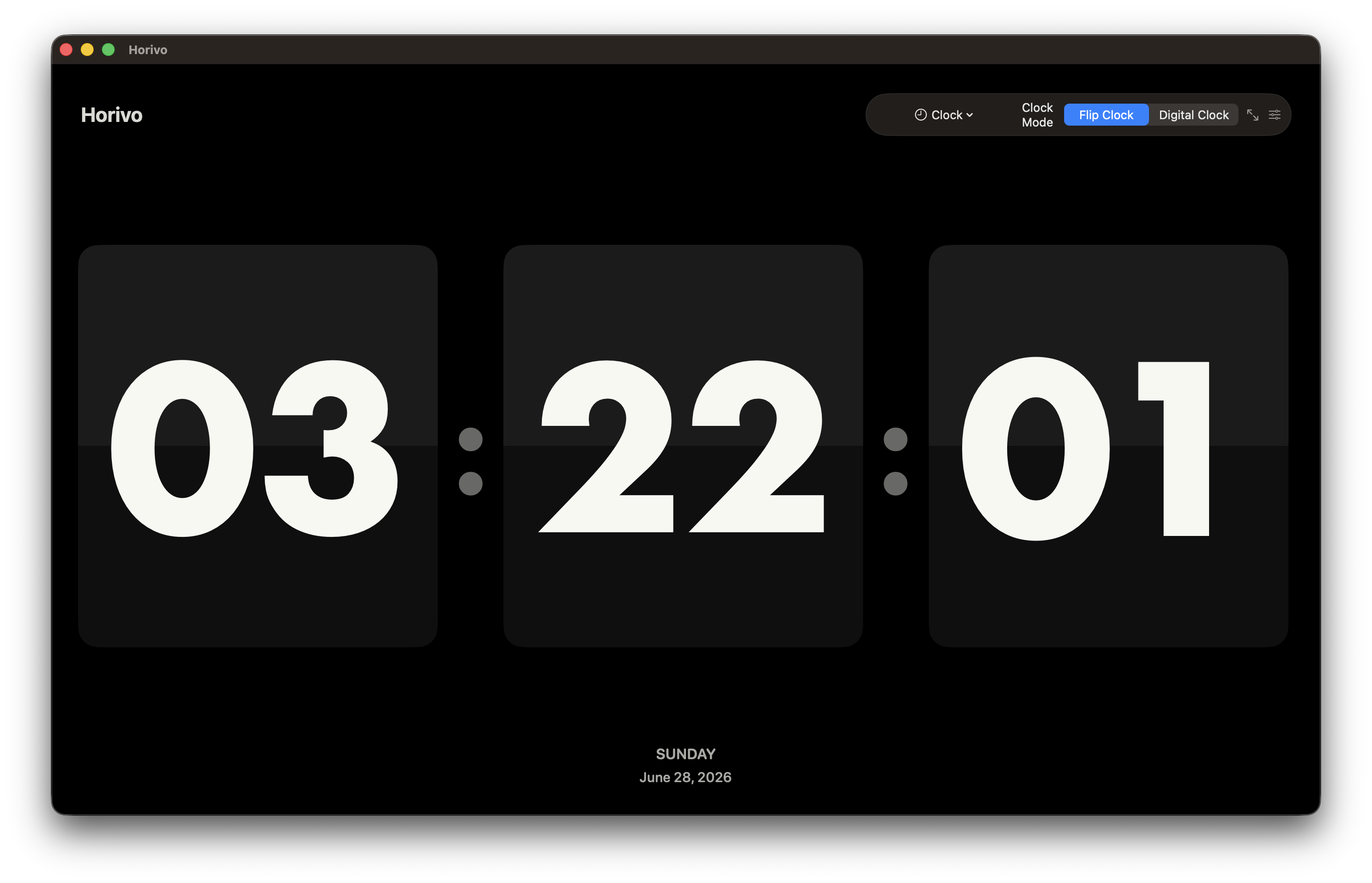 Horivo flip clock interface on macOS